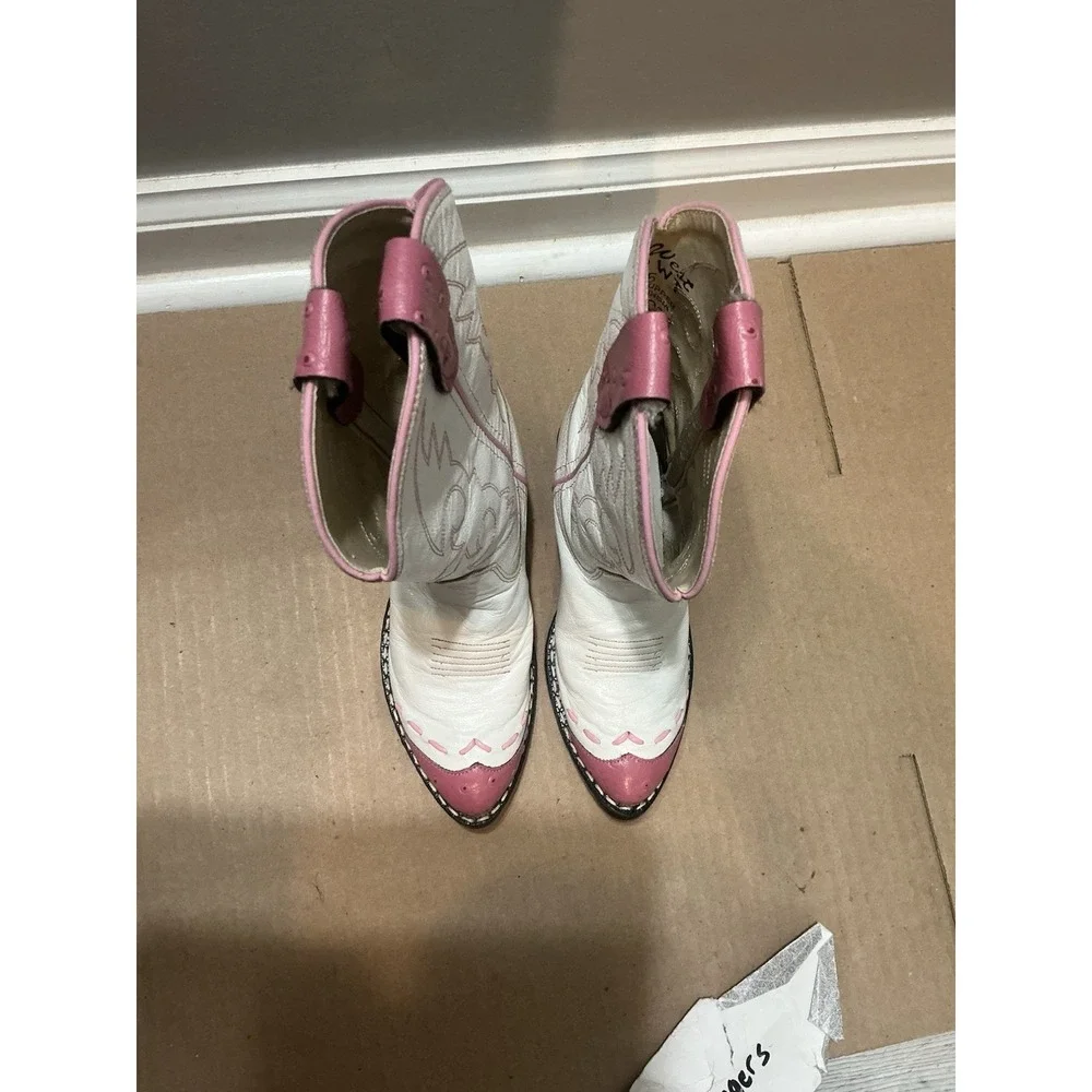 Old West Girls White And Pink All Leather Cowboy Boots 11.5